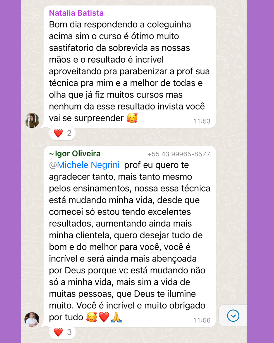 Depoimento de aluna sobre a formação 6