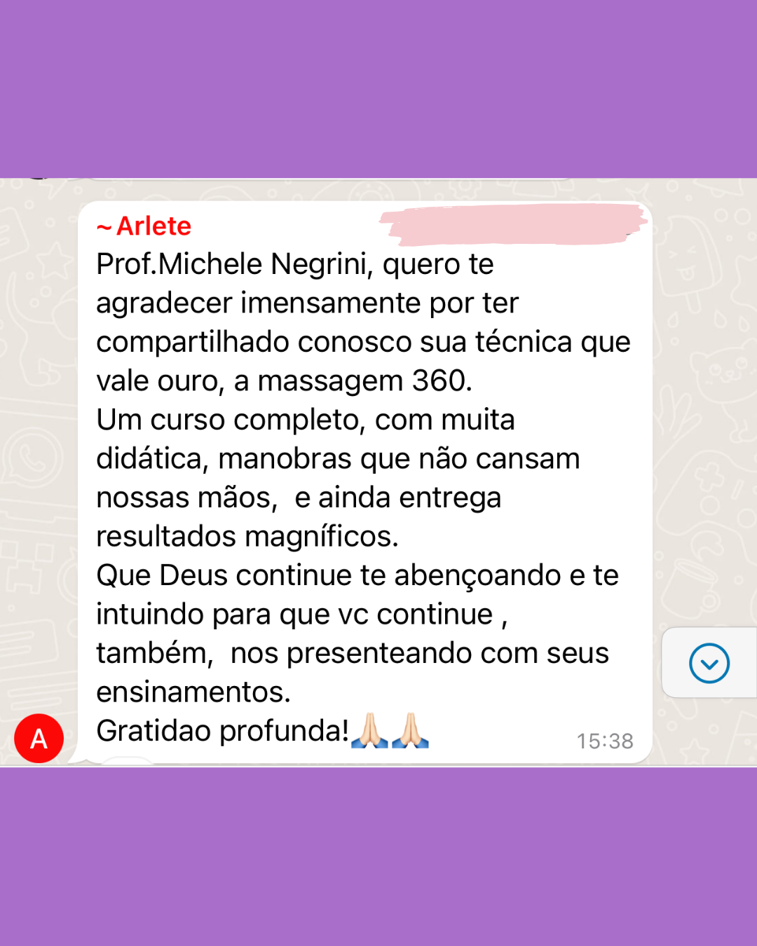 Depoimento de aluna sobre a formação 3