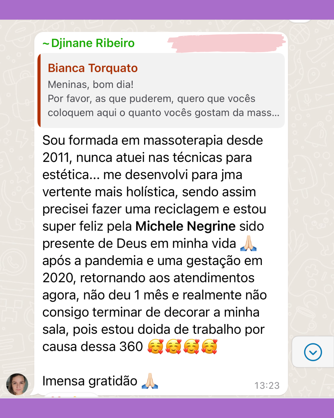 Depoimento de aluna sobre a formação 2